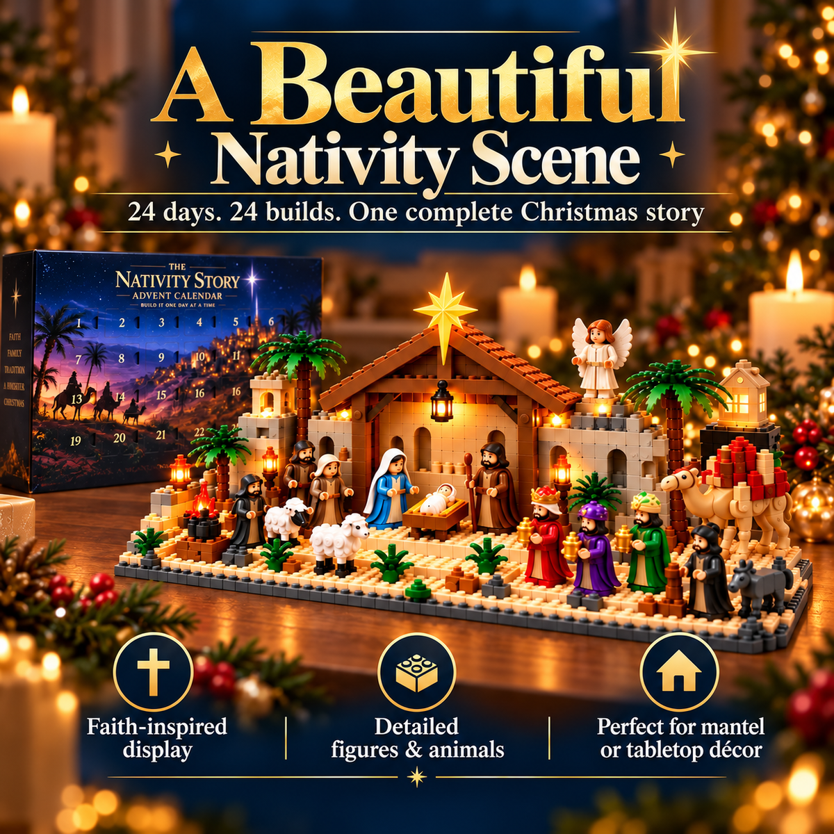 🌟 Nativity Advent Calendar – 24-Day Buildable Christmas Nativity Set 🎄🎁