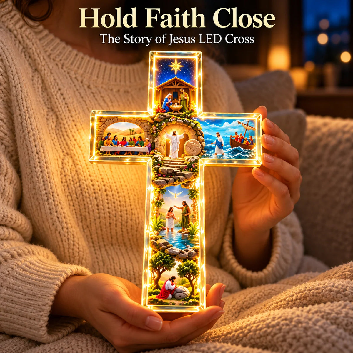 🙏✝️ The Story of Jesus LED Cross Lamp ✨6 Biblical Scenes & Meaningful Christian Gift