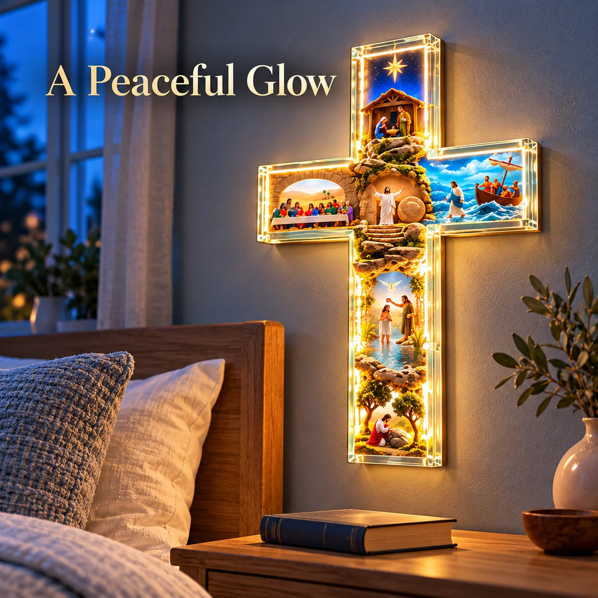 🙏✝️ The Story of Jesus LED Cross Lamp ✨6 Biblical Scenes & Meaningful Christian Gift