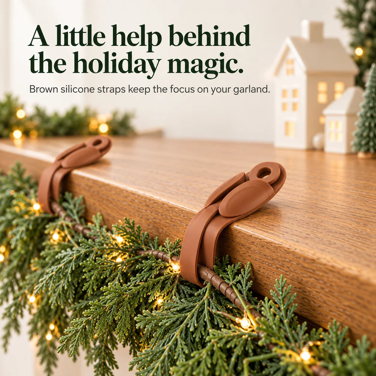 Flexible Christmas Garland Holders - adhesive-backed strap holder details