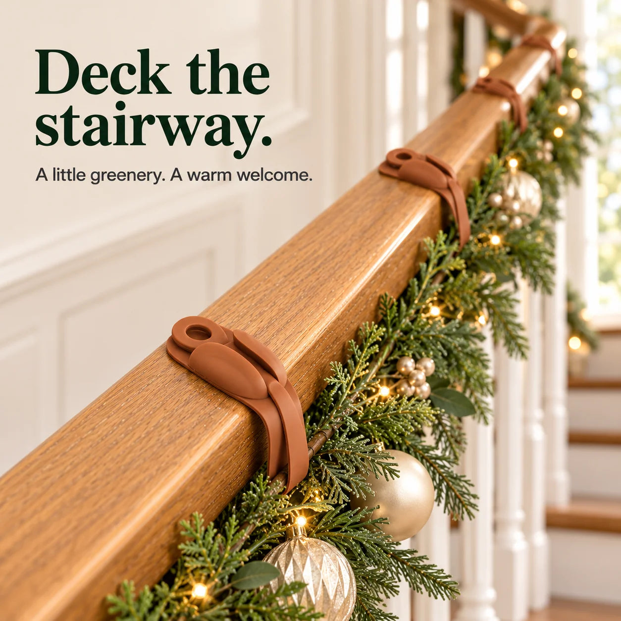 Flexible Christmas Garland Holders - styling a holiday garland arrangement