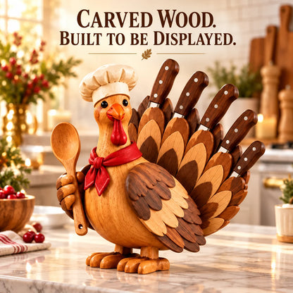 🦃🍂 Wooden Turkey Knife Holder – Thanksgiving Kitchen Décor & Unique Knife Storage 🔪🎁