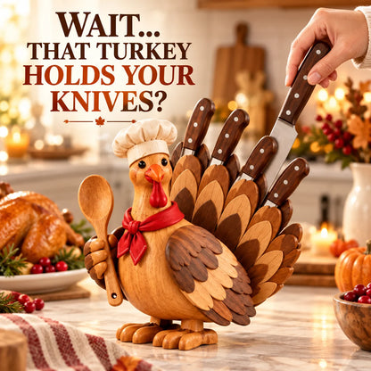 🦃🍂 Wooden Turkey Knife Holder – Thanksgiving Kitchen Décor & Unique Knife Storage 🔪🎁
