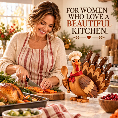 🦃🍂 Wooden Turkey Knife Holder – Thanksgiving Kitchen Décor & Unique Knife Storage 🔪🎁