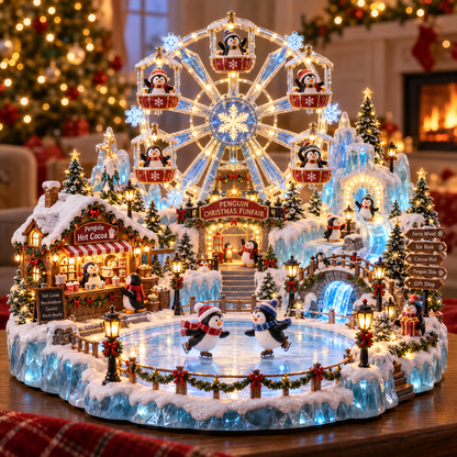 🎡 Penguin Christmas Funfair – Light-Up Ferris Wheel & Winter Village Decoration