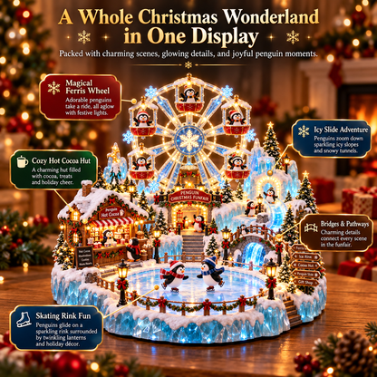 🎡 Penguin Christmas Funfair – Light-Up Ferris Wheel & Winter Village Decoration
