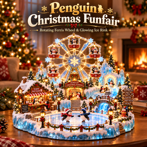 🎡 Penguin Christmas Funfair – Light-Up Ferris Wheel & Winter Village Decoration