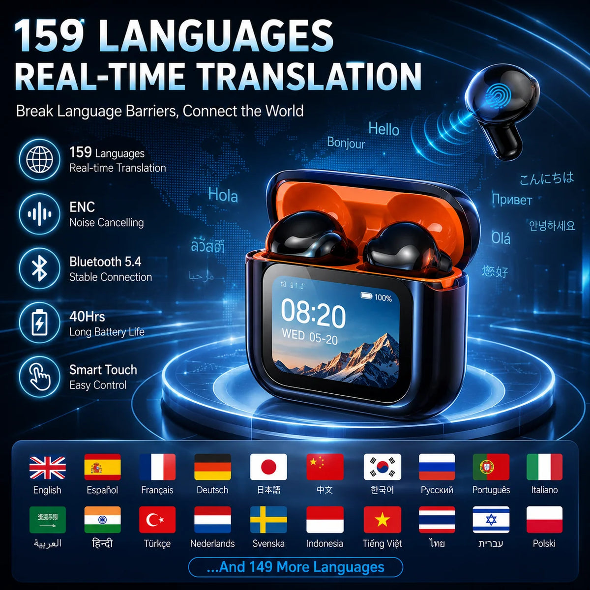 2026 New Bluetooth Wireless Noise-canceling Translation Earbuds
