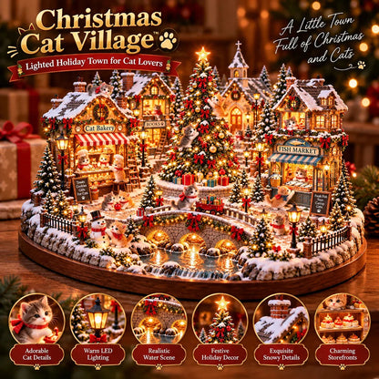 🐱 Light-Up Cat Christmas Village – Miniature Holiday Village Decoration for Cat Lovers