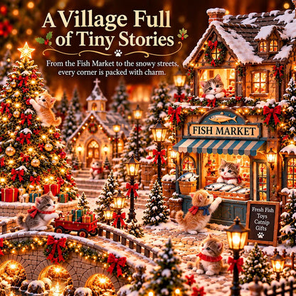 🐱 Light-Up Cat Christmas Village – Miniature Holiday Village Decoration for Cat Lovers