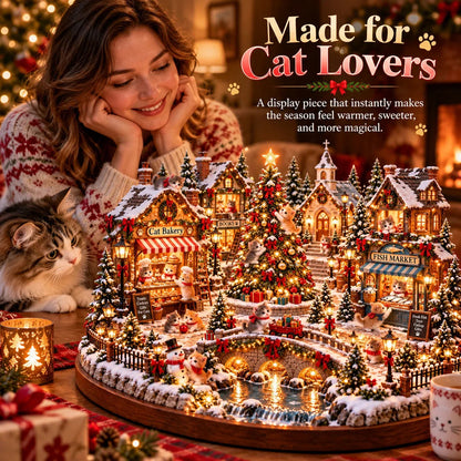 🐱 Light-Up Cat Christmas Village – Miniature Holiday Village Decoration for Cat Lovers