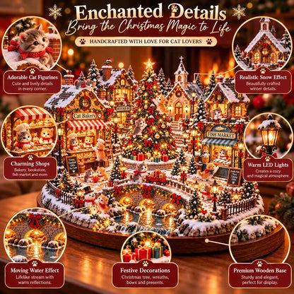 🐱 Light-Up Cat Christmas Village – Miniature Holiday Village Decoration for Cat Lovers
