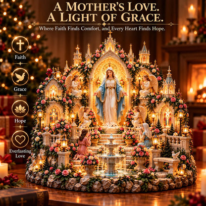 🌹 Blessed Mother Mary Rose Garden Sanctuary – Illuminated Marian Religious Figurine