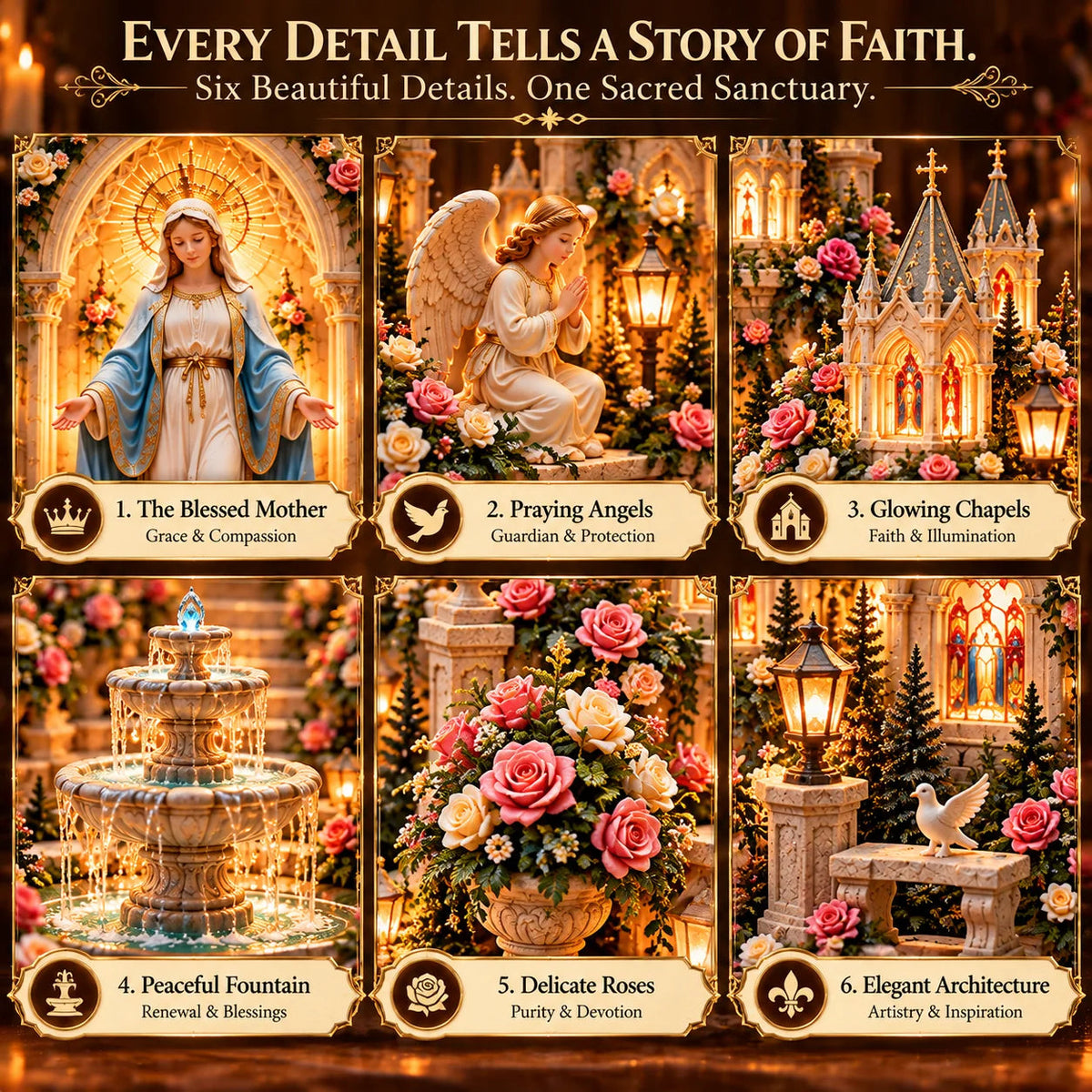 🌹 Blessed Mother Mary Rose Garden Sanctuary – Illuminated Marian Religious Figurine