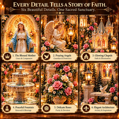 🌹 Blessed Mother Mary Rose Garden Sanctuary – Illuminated Marian Religious Figurine