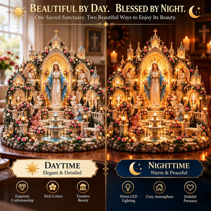 🌹 Blessed Mother Mary Rose Garden Sanctuary – Illuminated Marian Religious Figurine