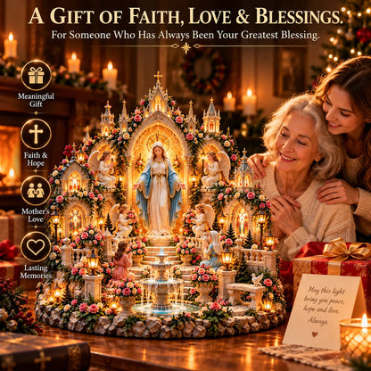 🌹 Blessed Mother Mary Rose Garden Sanctuary – Illuminated Marian Religious Figurine
