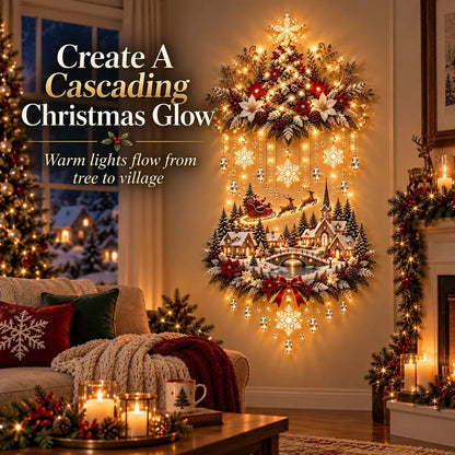 🎄 Light-Up Christmas Tree & Village Wall Hanging – Illuminated Snowy Holiday Wall Decor