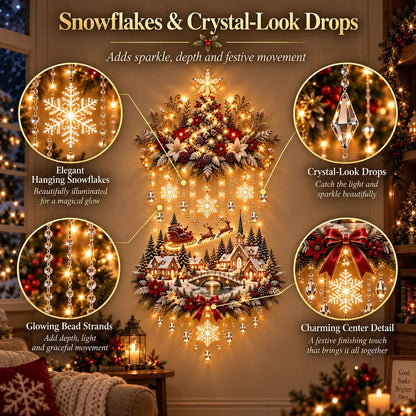 🎄 Light-Up Christmas Tree & Village Wall Hanging – Illuminated Snowy Holiday Wall Decor