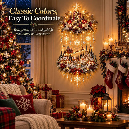 🎄 Light-Up Christmas Tree & Village Wall Hanging – Illuminated Snowy Holiday Wall Decor