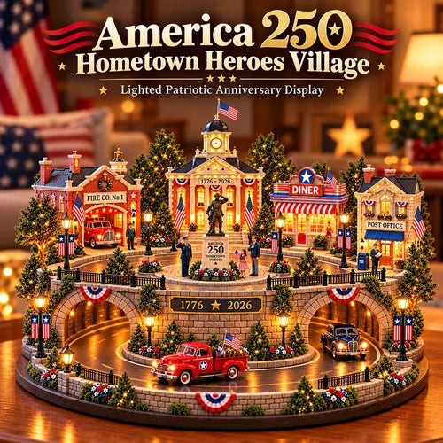 🇺🇸 America 250 Hometown Heroes Light-Up Village – Patriotic Commemorative Decor