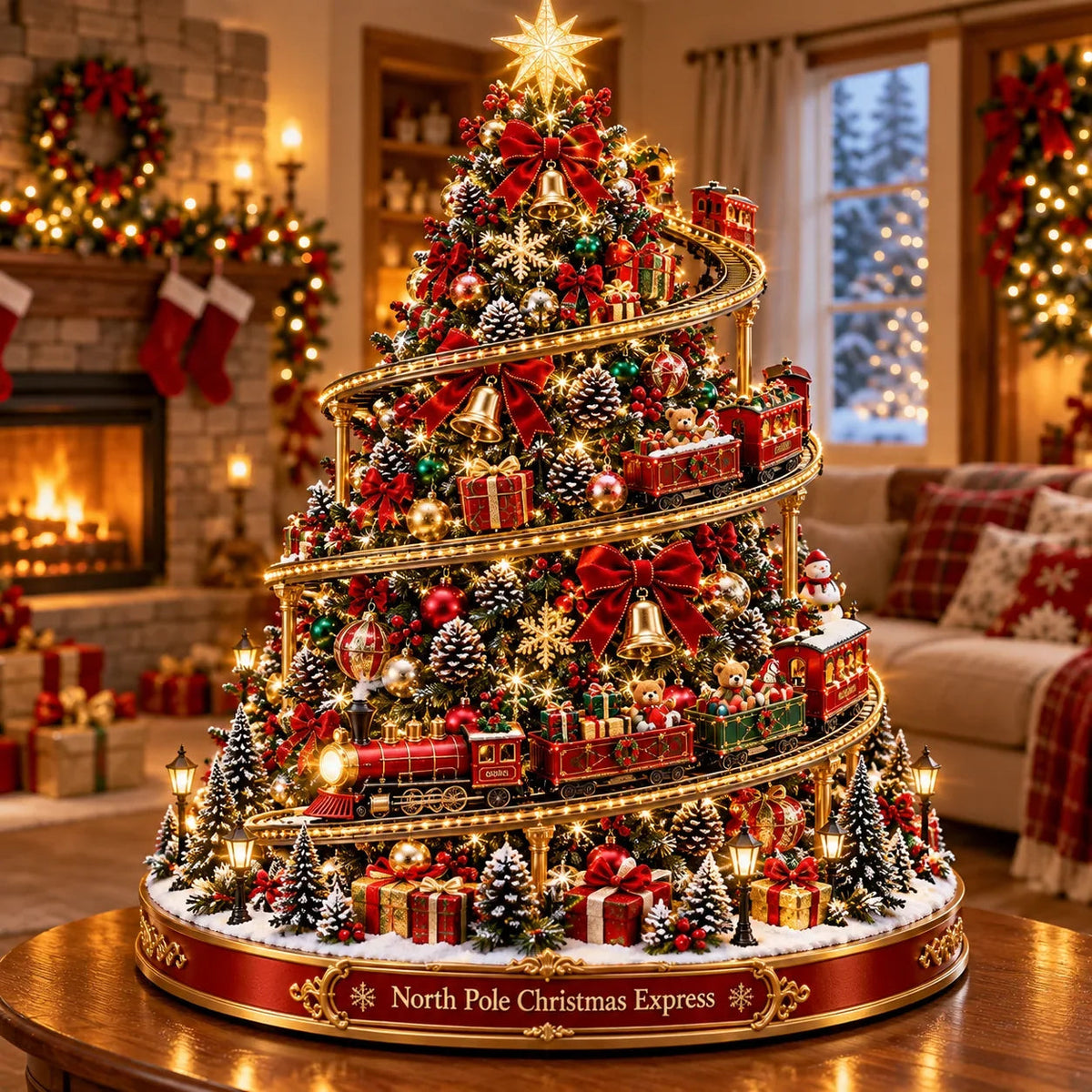 🚂 North Pole Christmas Express Tree – Light-Up Spiral Railway Holiday Decoration