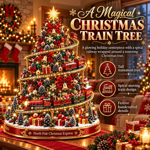 🚂 North Pole Christmas Express Tree – Light-Up Spiral Railway Holiday Decoration