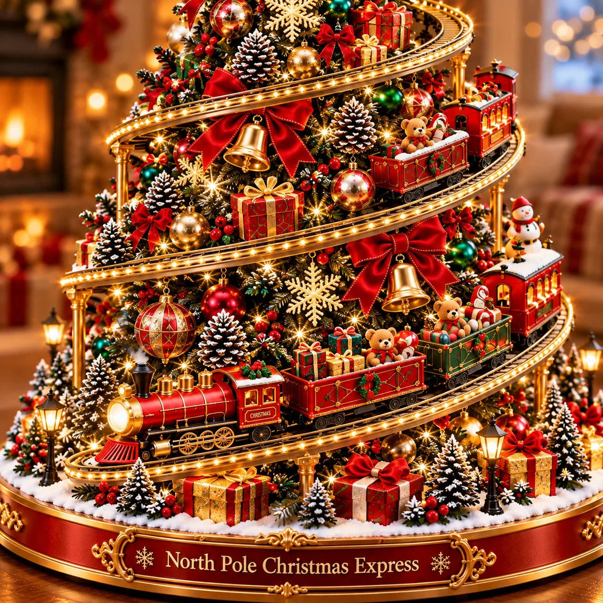 🚂 North Pole Christmas Express Tree – Light-Up Spiral Railway Holiday Decoration