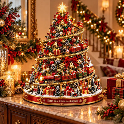 🚂 North Pole Christmas Express Tree – Light-Up Spiral Railway Holiday Decoration