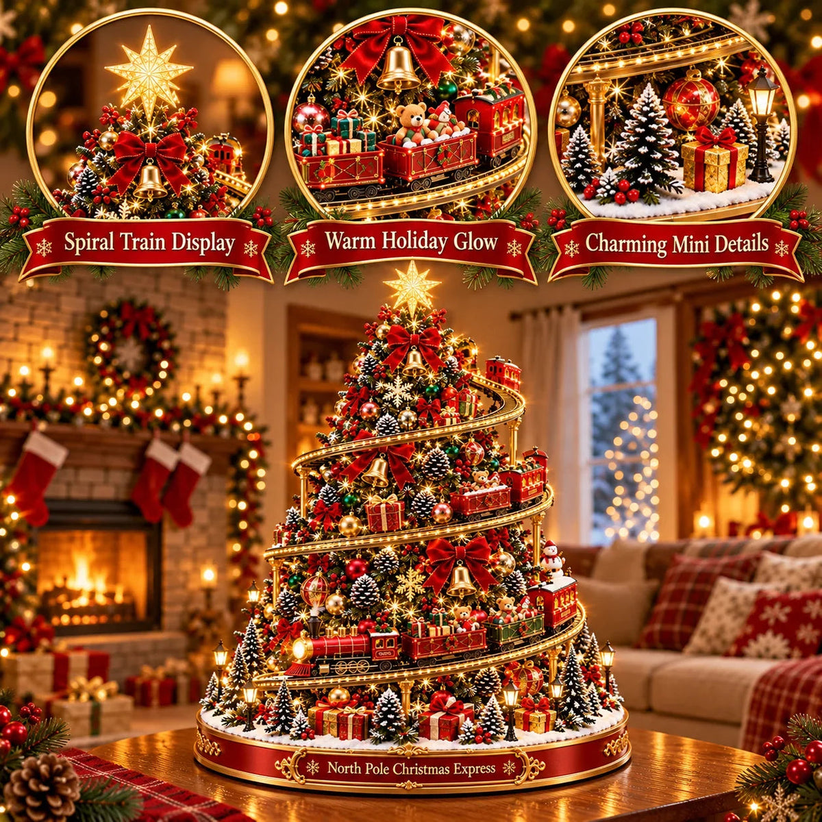 🚂 North Pole Christmas Express Tree – Light-Up Spiral Railway Holiday Decoration