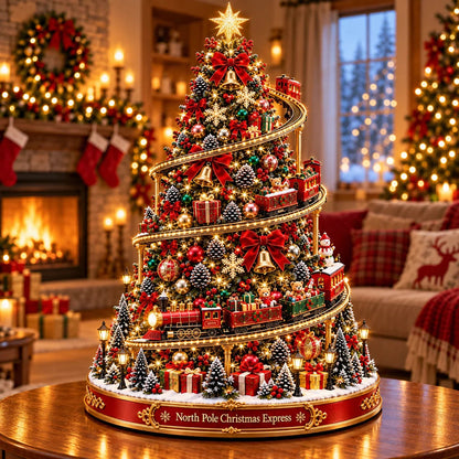🚂 North Pole Christmas Express Tree – Light-Up Spiral Railway Holiday Decoration