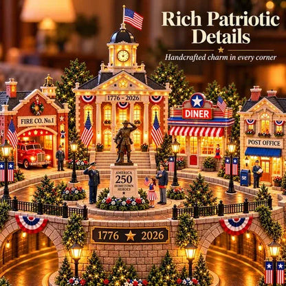 🇺🇸 America 250 Hometown Heroes Light-Up Village – Patriotic Commemorative Decor
