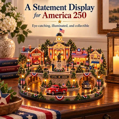 🇺🇸 America 250 Hometown Heroes Light-Up Village – Patriotic Commemorative Decor