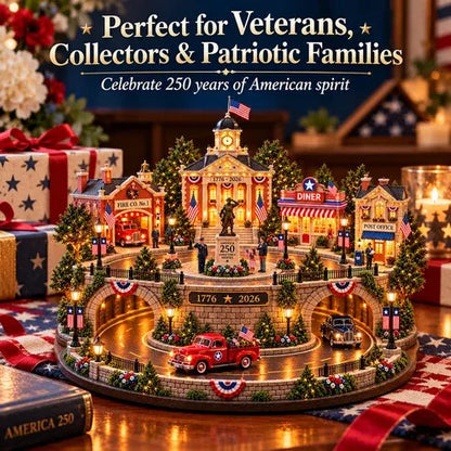 🇺🇸 America 250 Hometown Heroes Light-Up Village – Patriotic Commemorative Decor