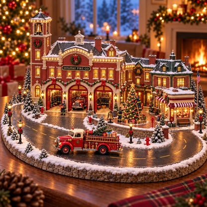 Christmas Fire Rescue Village 🚒🎄 – Lighted Holiday Scene Featuring Festive Firefighters 🚒✨
