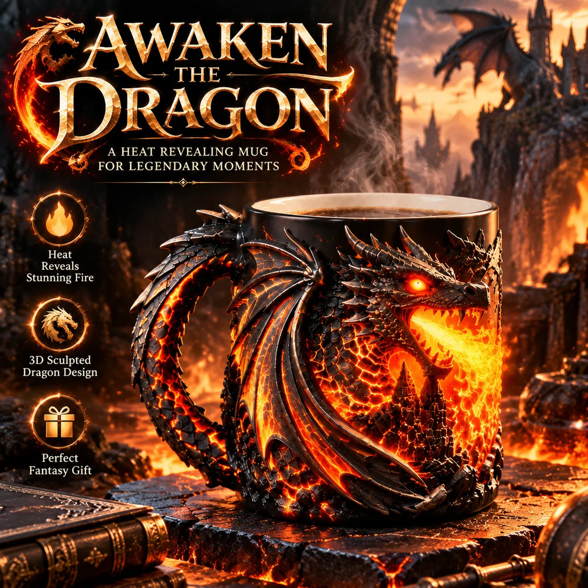 🐉🔥 3D Dragon Heat-Reveal Magic Mug – Color-Changing Fantasy Coffee Cup ☕🎁