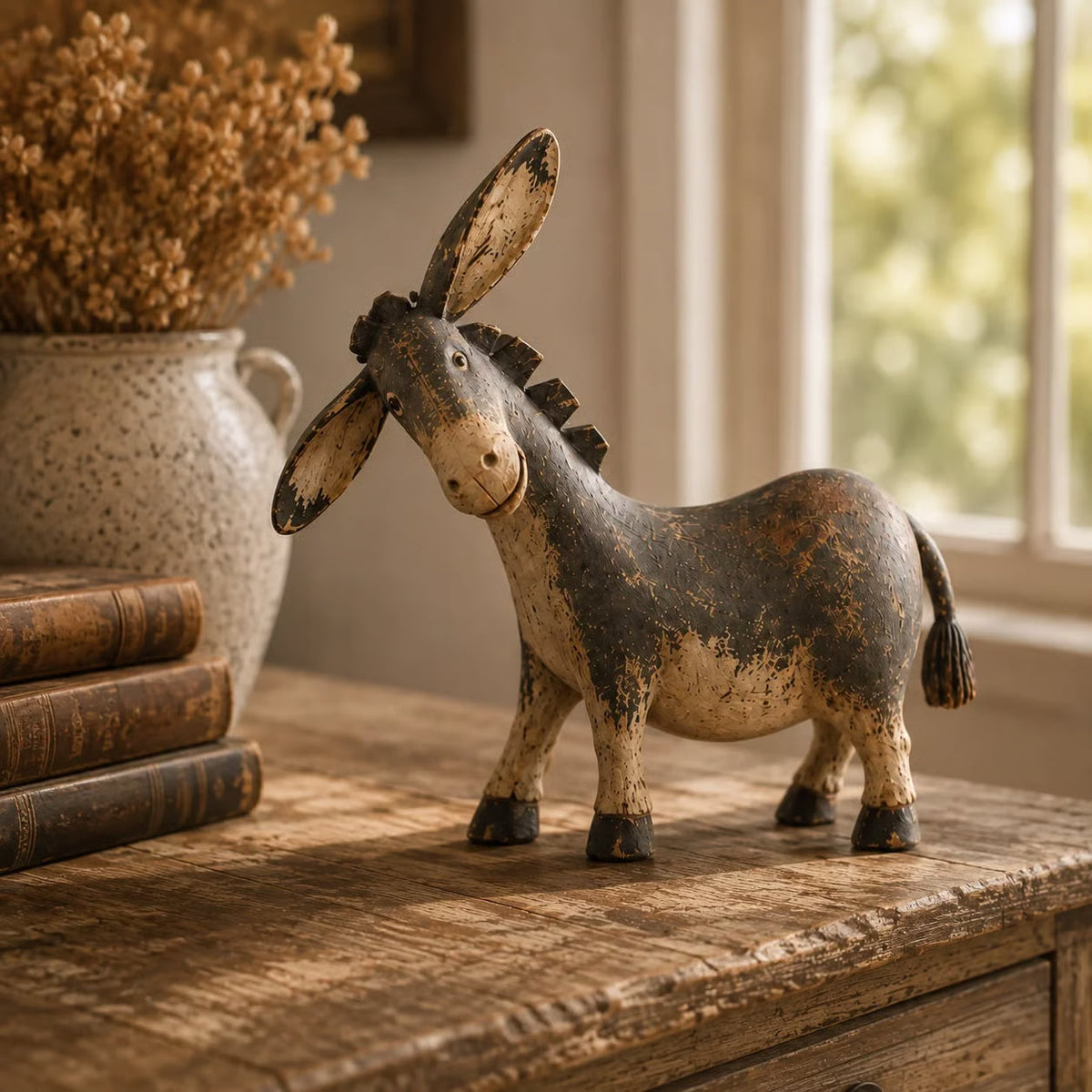 Rustic Donkey Figurine – Whimsical Farmhouse Shelf Decor 🐴
