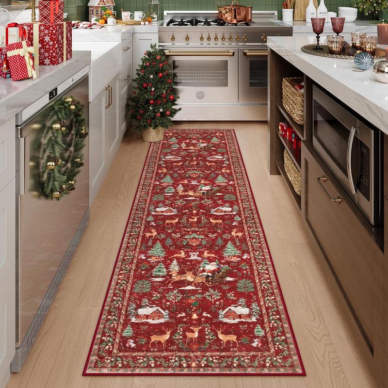 🎄✨ Washable Christmas Runner Rug – Soft Non-Slip Holiday Floor Mat for Kitchen & Hallway 🎅