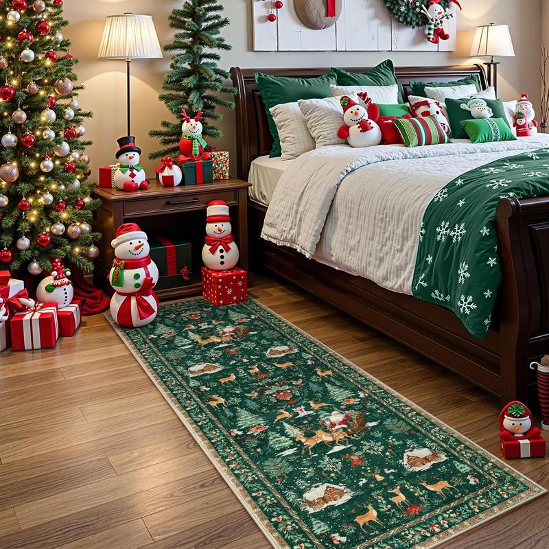 🎄✨ Washable Christmas Runner Rug – Soft Non-Slip Holiday Floor Mat for Kitchen & Hallway 🎅