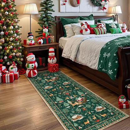 🎄✨ Washable Christmas Runner Rug – Soft Non-Slip Holiday Floor Mat for Kitchen & Hallway 🎅