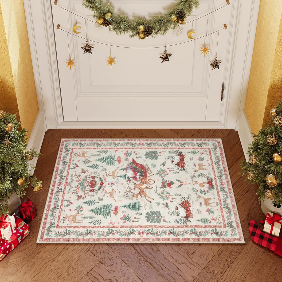 🎄✨ Washable Christmas Runner Rug – Soft Non-Slip Holiday Floor Mat for Kitchen & Hallway 🎅