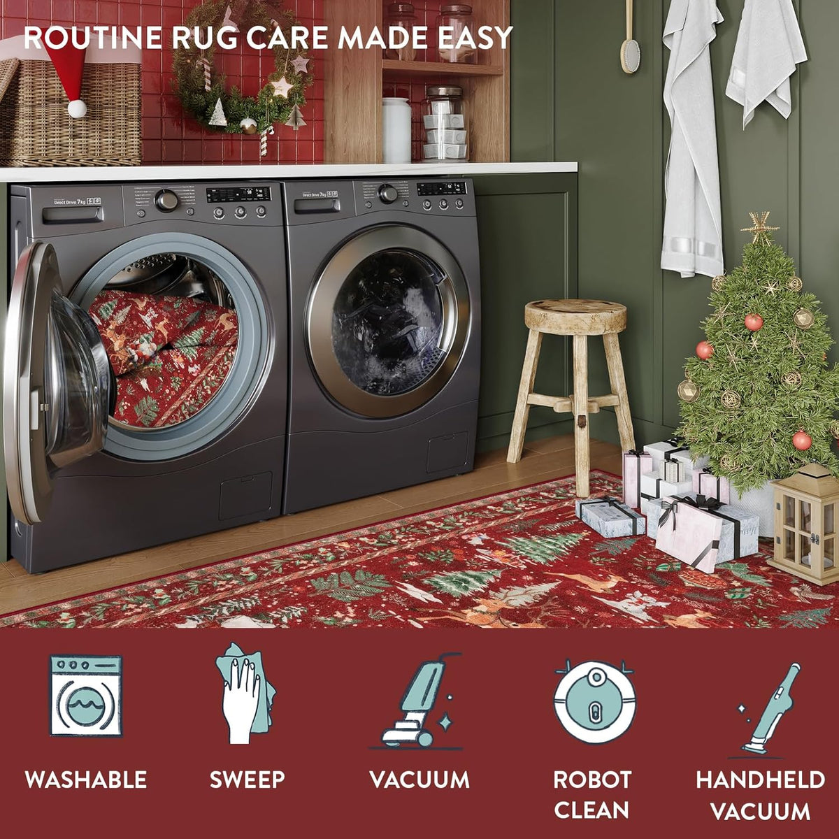 🎄✨ Washable Christmas Runner Rug – Soft Non-Slip Holiday Floor Mat for Kitchen & Hallway 🎅
