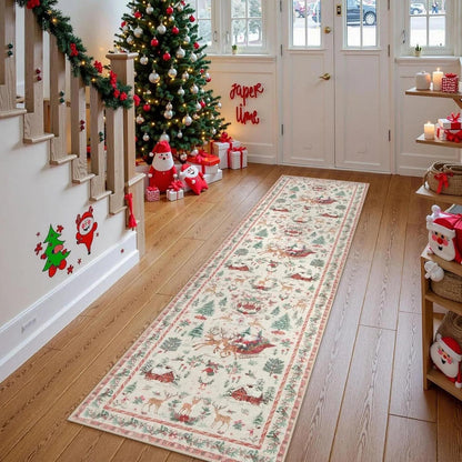 🎄✨ Washable Christmas Runner Rug – Soft Non-Slip Holiday Floor Mat for Kitchen & Hallway 🎅