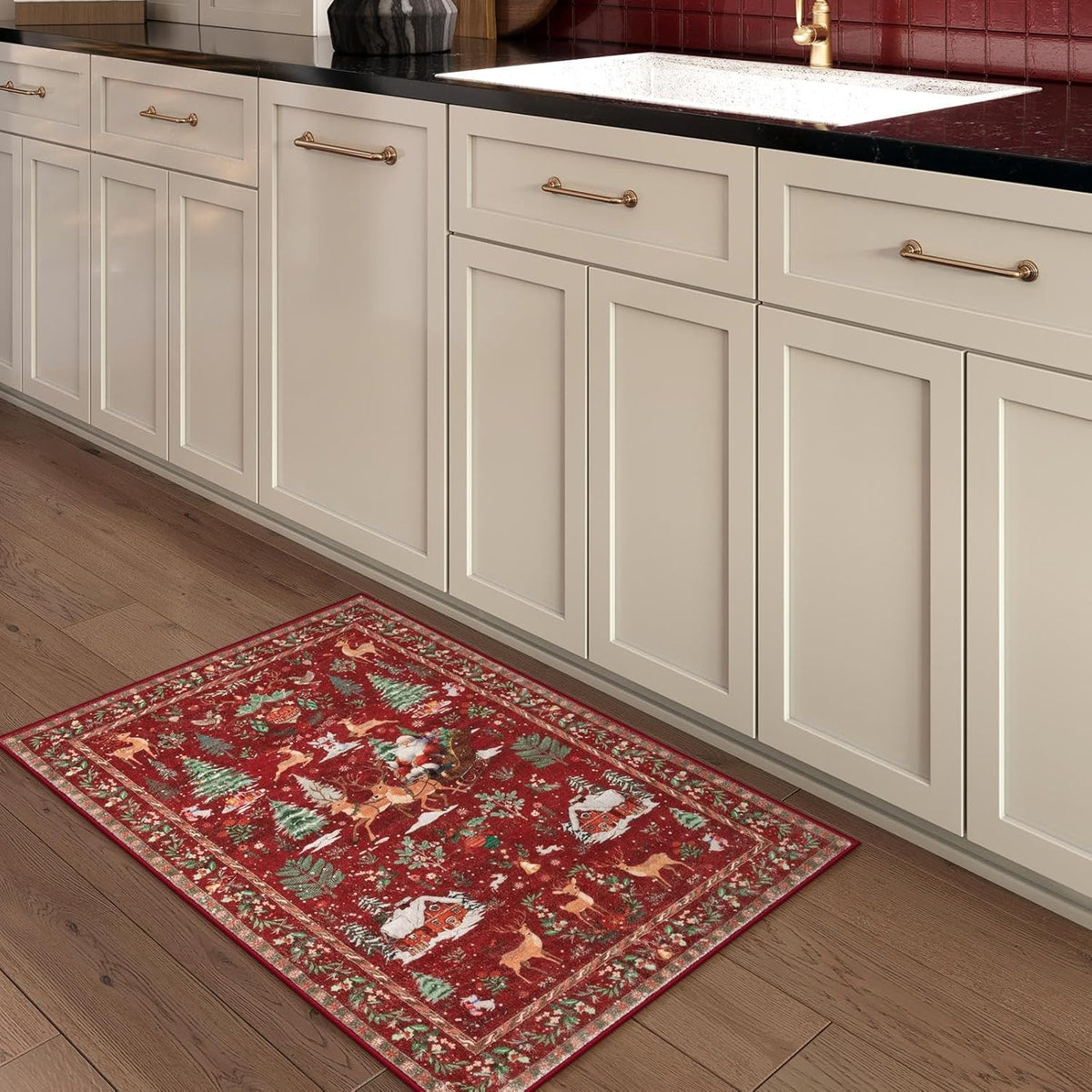 🎄✨ Washable Christmas Runner Rug – Soft Non-Slip Holiday Floor Mat for Kitchen & Hallway 🎅