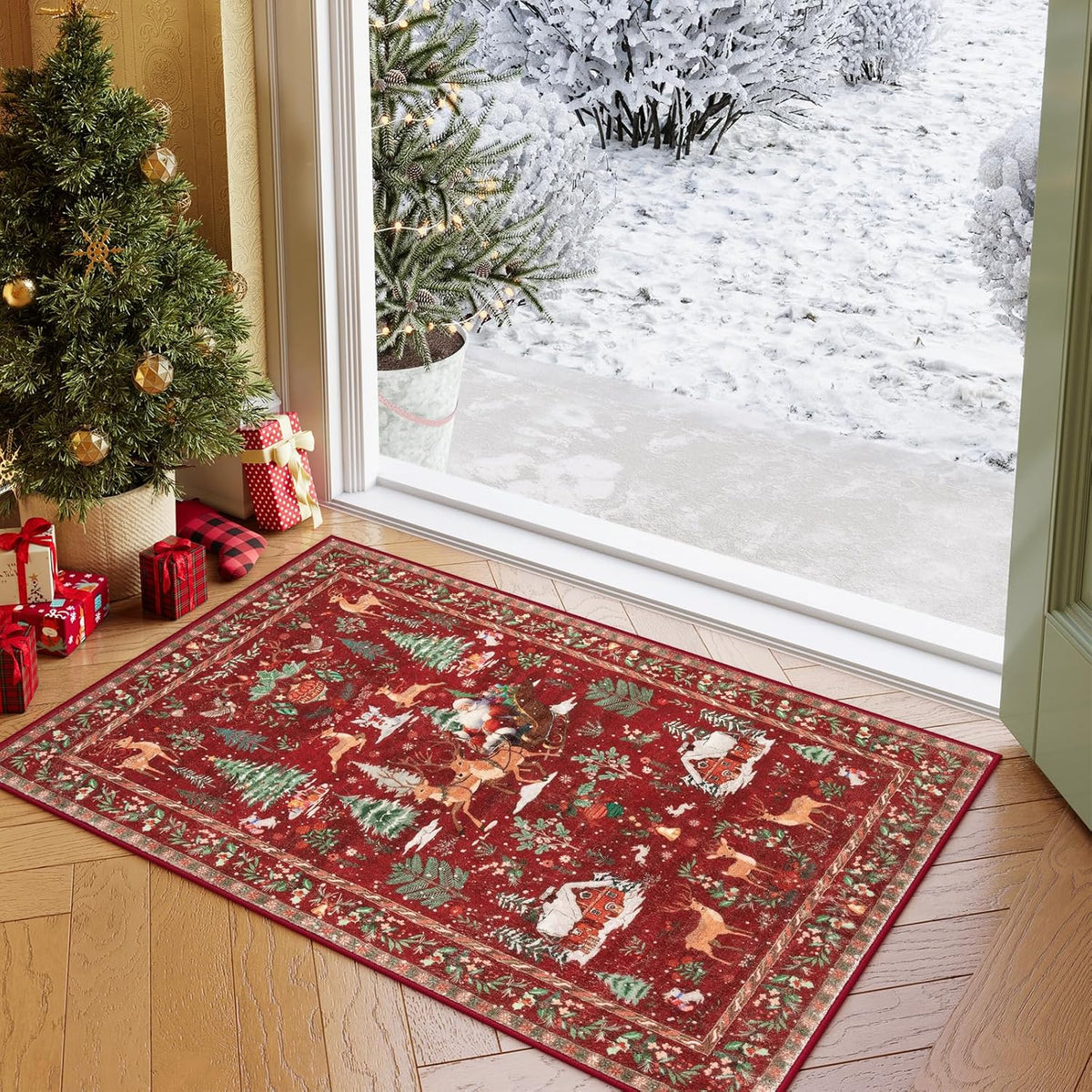 🎄✨ Washable Christmas Runner Rug – Soft Non-Slip Holiday Floor Mat for Kitchen & Hallway 🎅