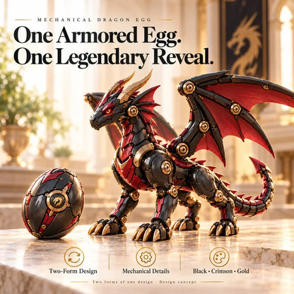 🔥last Day 49% Off -🐉 Mechanical Dragon Egg – Black & Crimson Dragon With Folding Wings & Armored Details