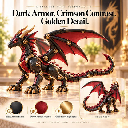 🔥last Day 49% Off -🐉 Mechanical Dragon Egg – Black & Crimson Dragon With Folding Wings & Armored Details
