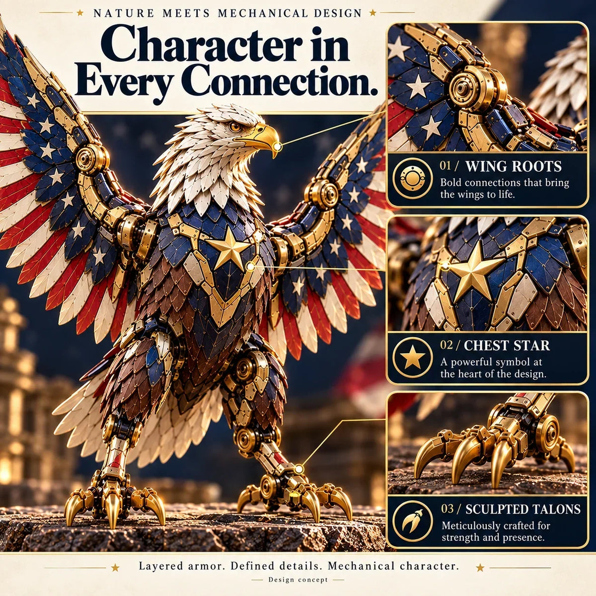 🔥last Day 49% Off -🦅 American Eagle Transforming Egg – Stars & Stripes Mechanical Figure With Bold Wing Details