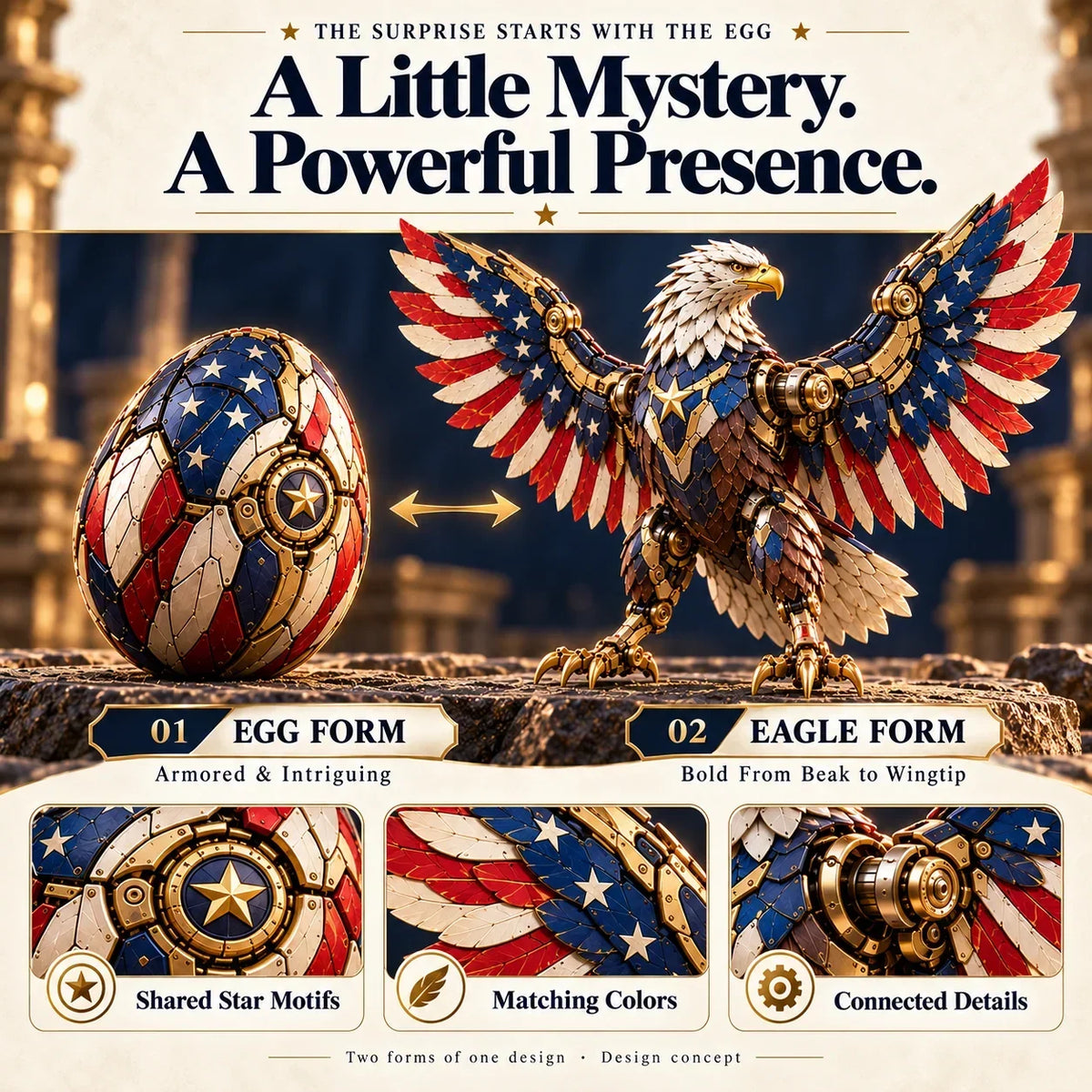 🔥last Day 49% Off -🦅 American Eagle Transforming Egg – Stars & Stripes Mechanical Figure With Bold Wing Details