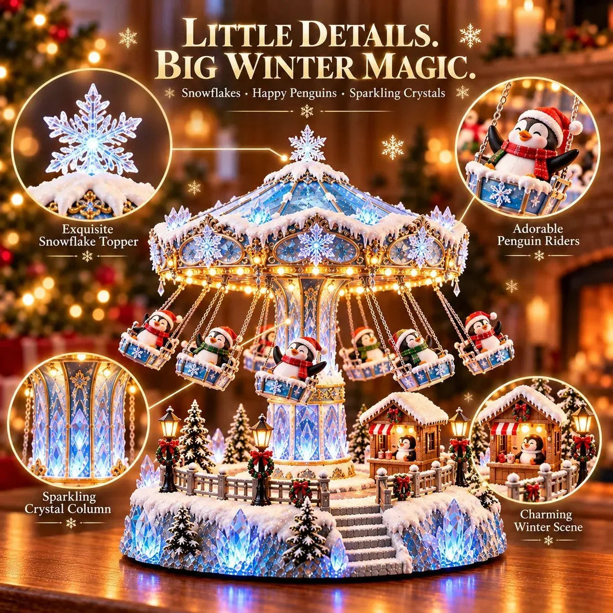 🎄 Christmas Sale 50% OFF! 🐧 Penguin Christmas Carousel – Rotating Winter Light Display✨